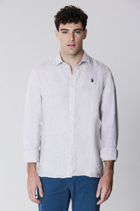 Camicia in lino slim fit con logo