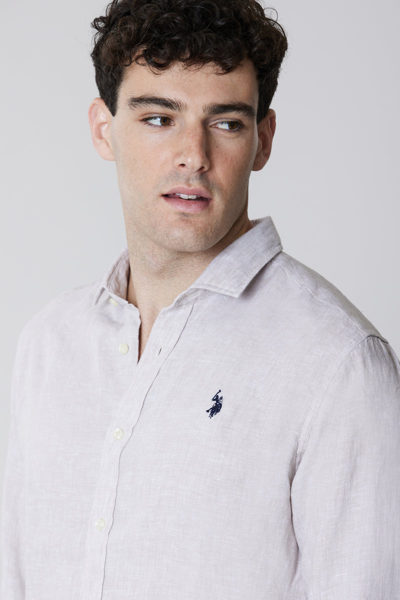 Camicia in lino slim fit con logo