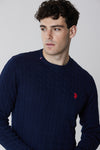 Maglia girocollo a treccia in cotone