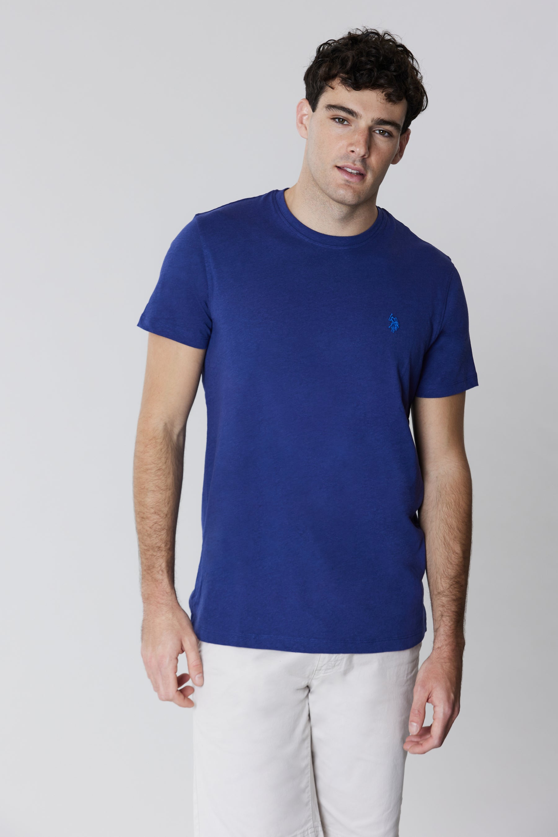 T-shirt a maniche corte in cotone e lino con logo