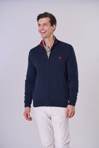 Maglia cotone cashmere con chiusura zip frontale con logo U.S. Polo Assn.