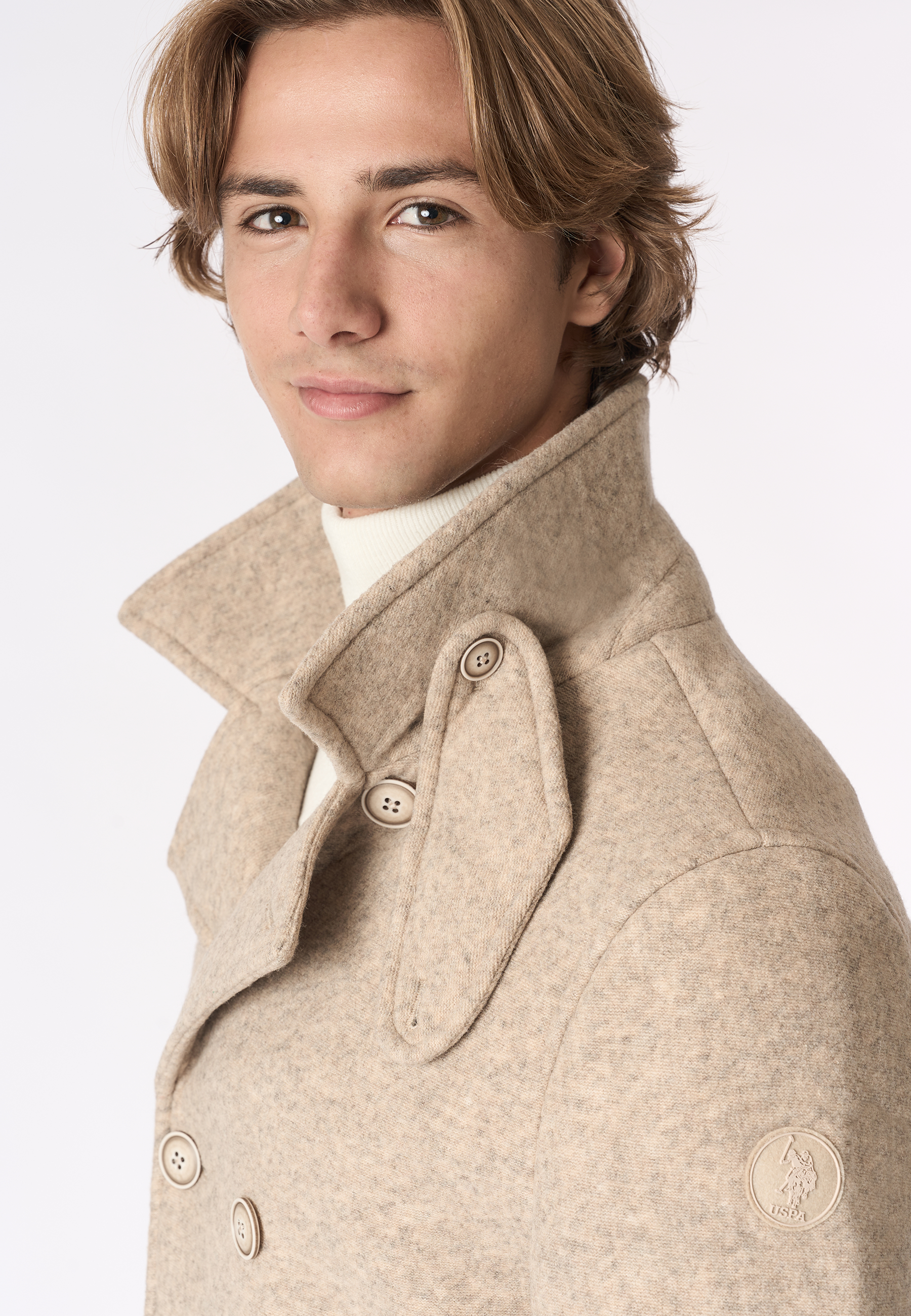 Cappotto doppiopetto con logo
