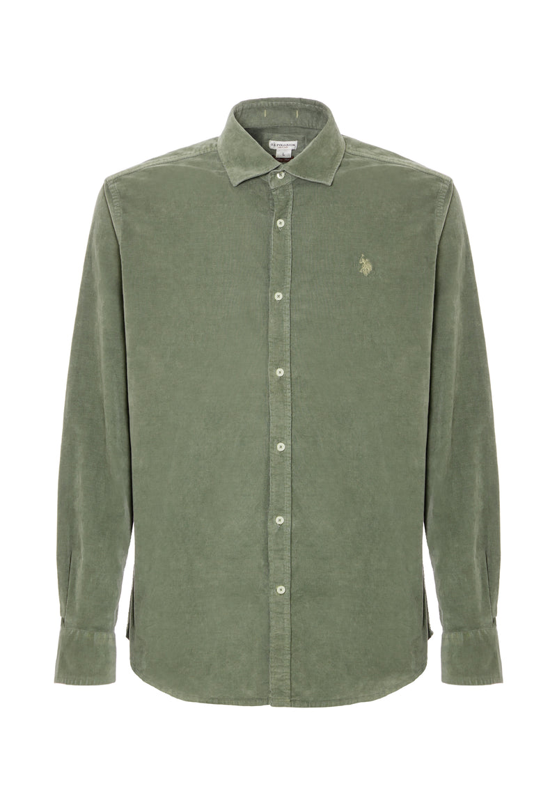Camicia in velluto stretch con logo