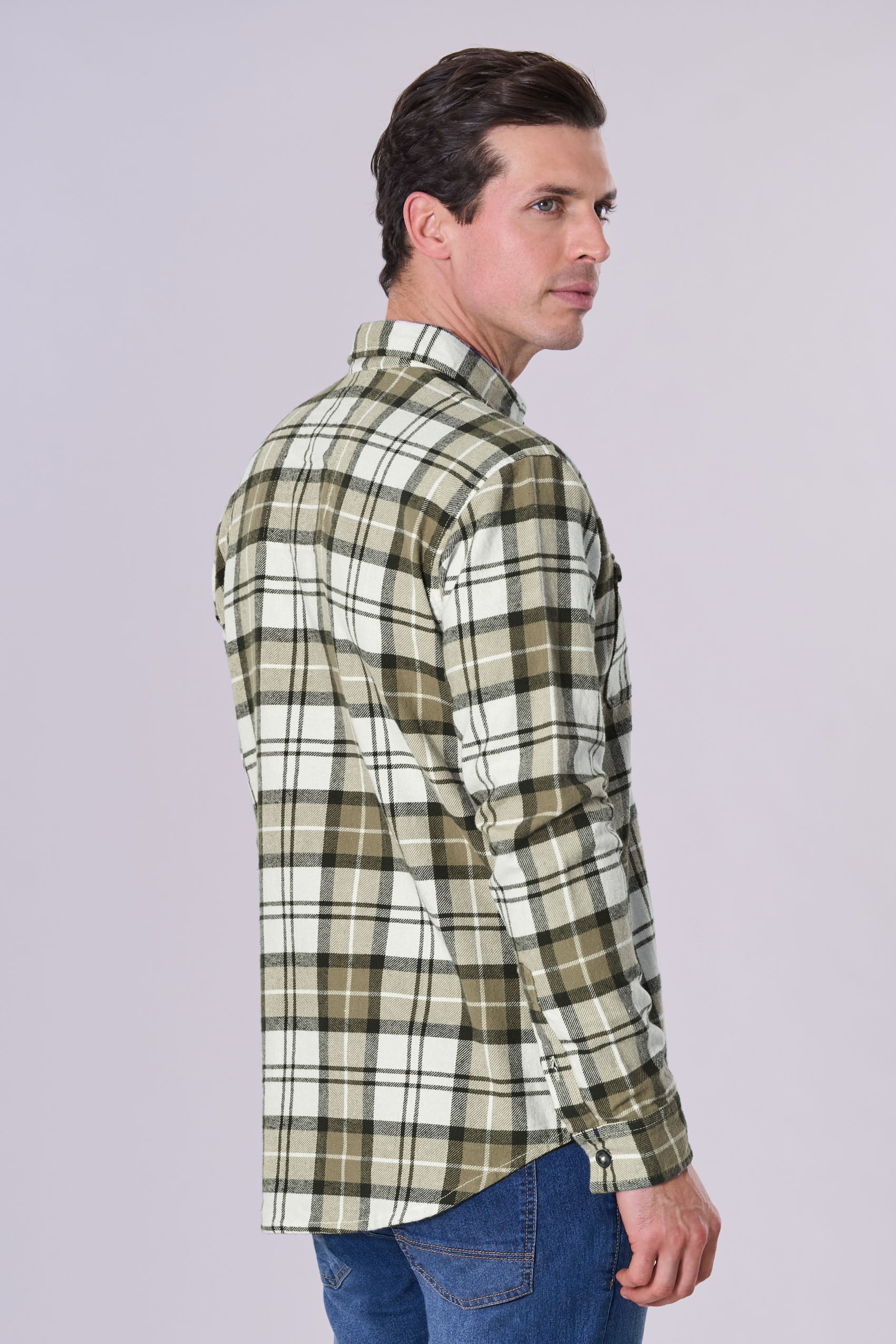 Camicia in cotone heavy melange a quadri