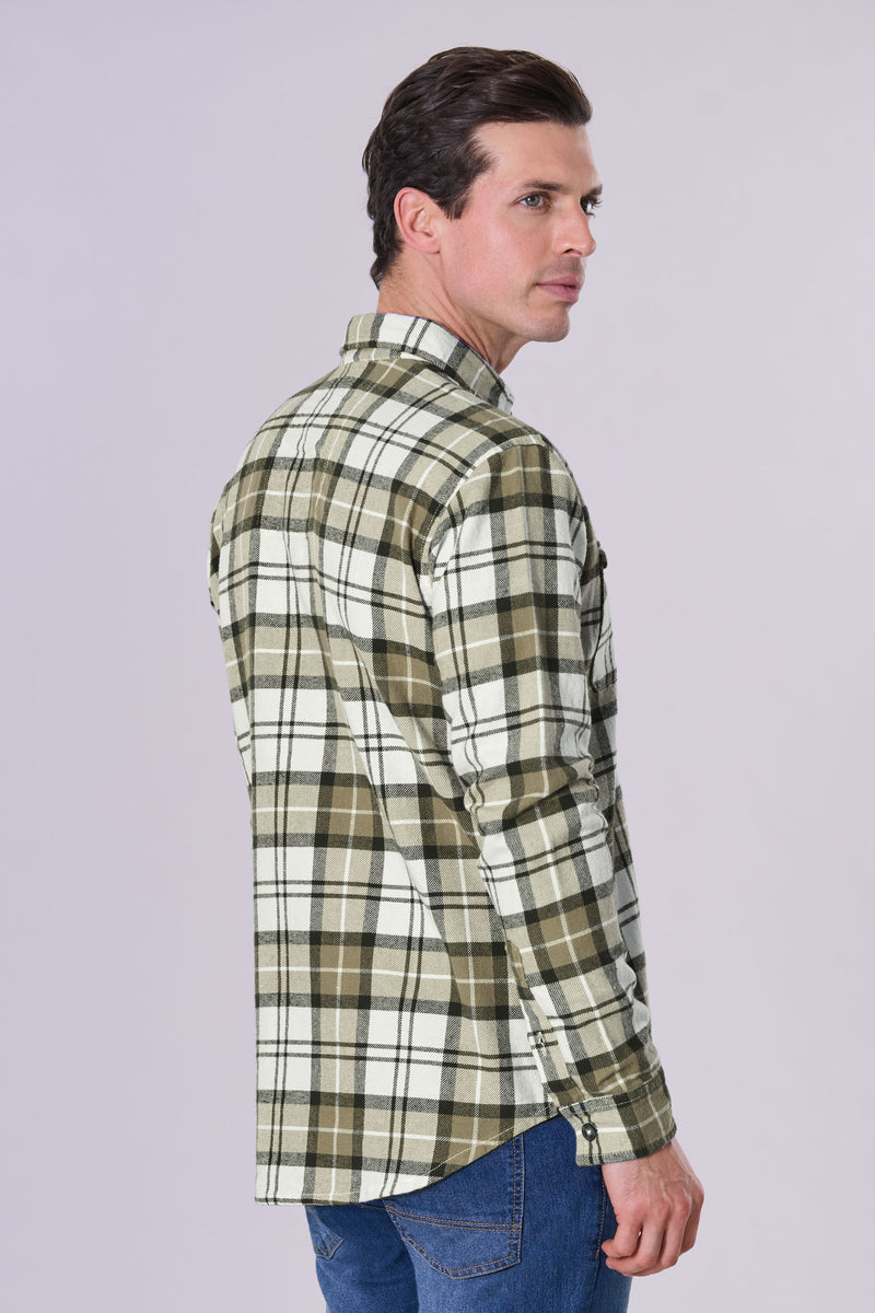 Camicia in cotone heavy melange a quadri