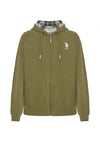 Felpa in cotone con cappuccio tartan e zip