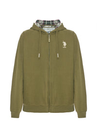 Felpa in cotone con cappuccio tartan e zip
