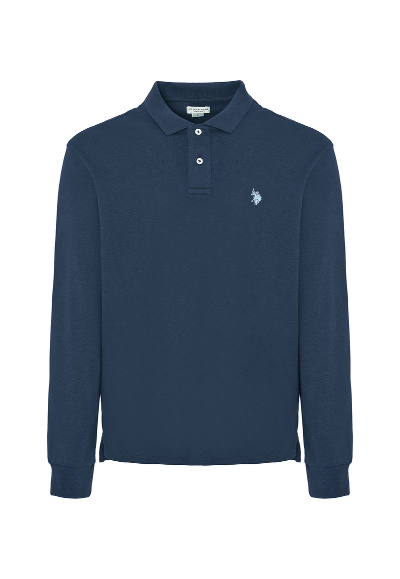 Polo a maniche lunghe in cotone interlock melange