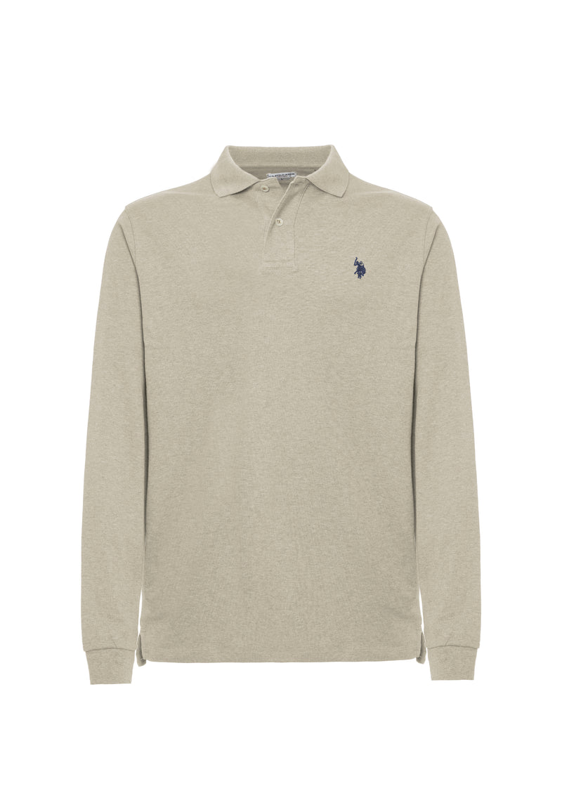 Polo a maniche lunghe in cotone interlock melange