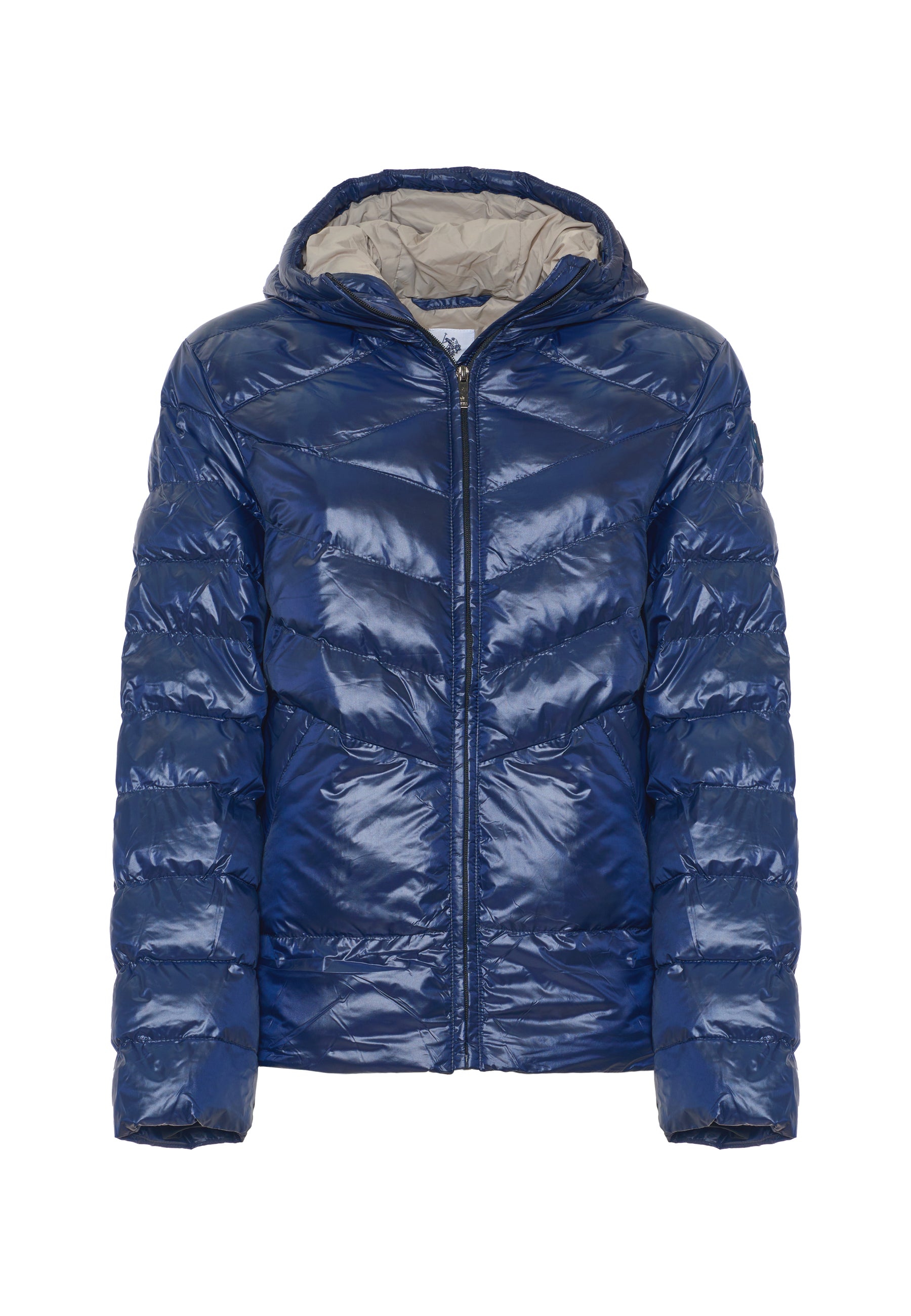 Piumino con cappuccio in shiny nylon