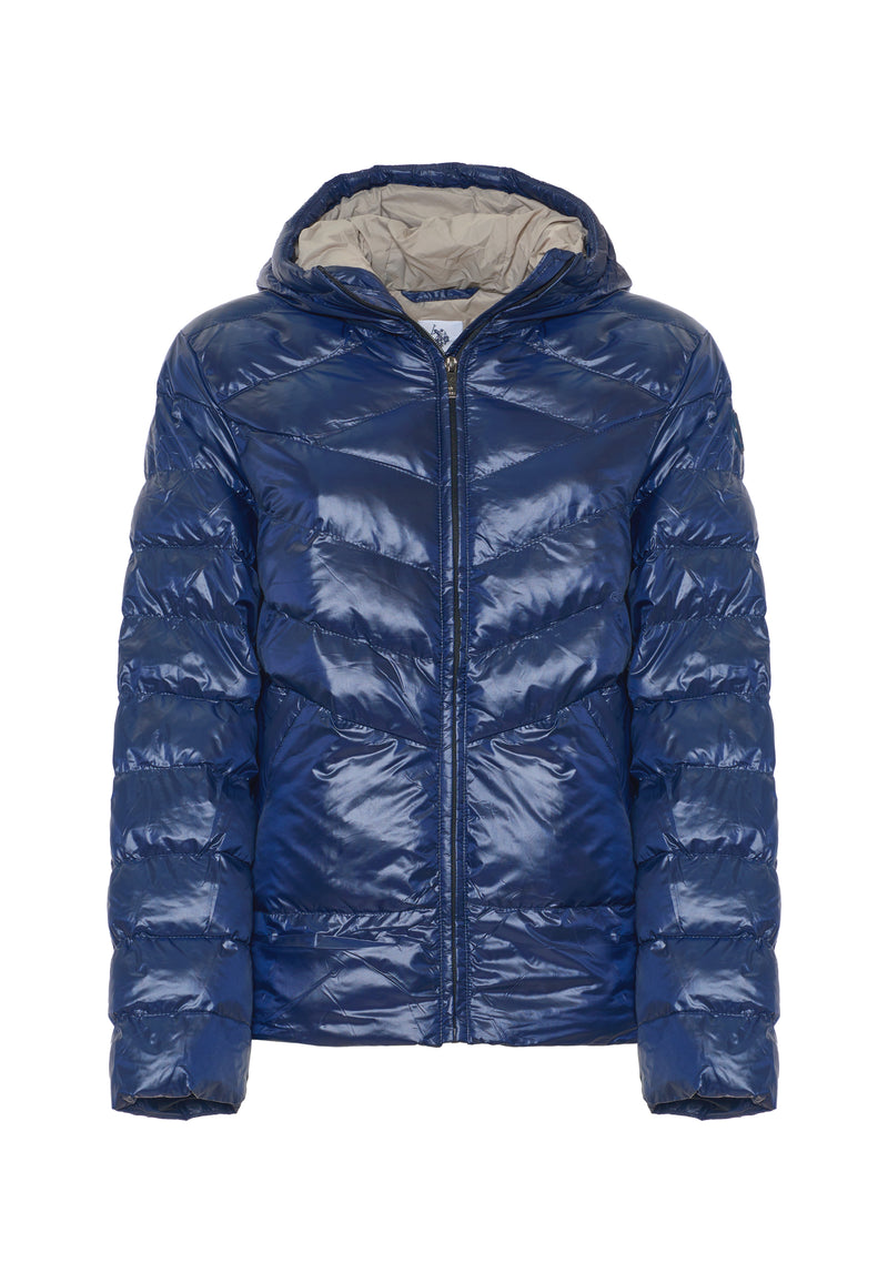 Piumino con cappuccio in shiny nylon