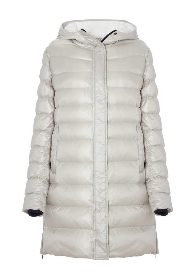 Piumino midi con cappuccio in shiny nylon