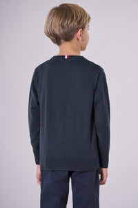 Maglia girocollo in cotone e cashmere con logo