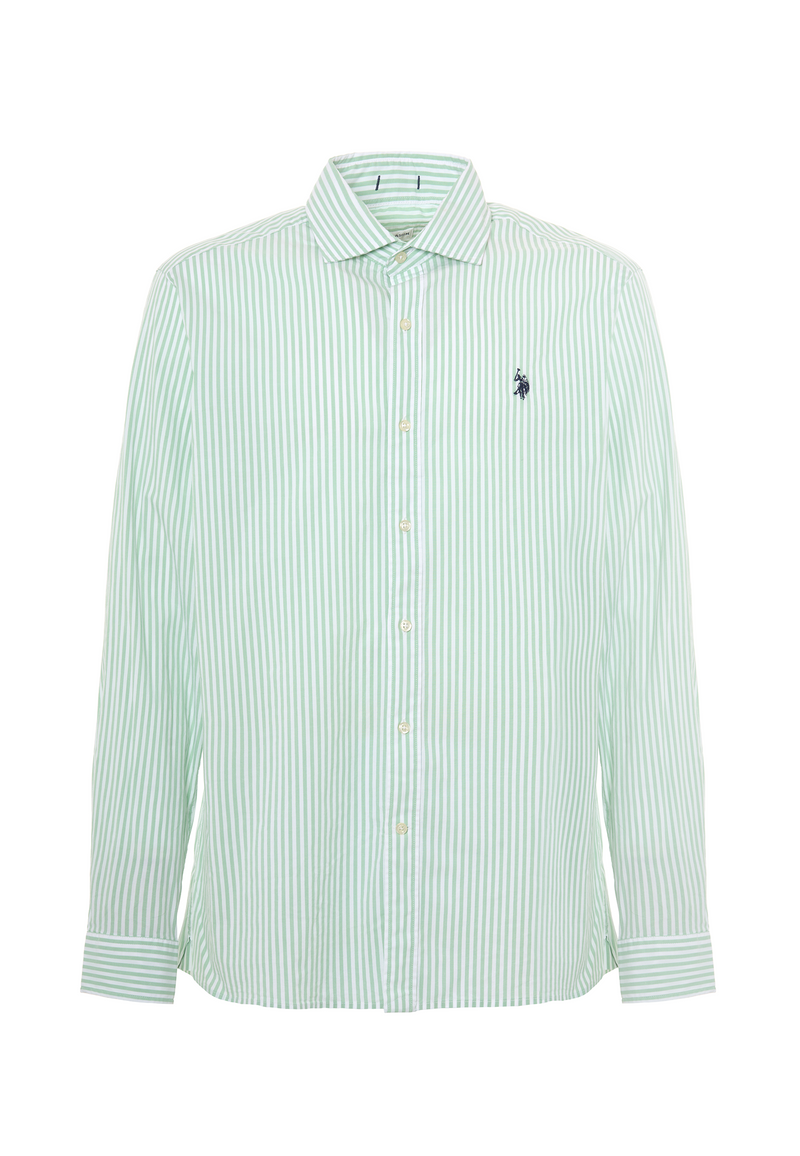 Camicia in cotone stretch popeline a righe slim fit con logo