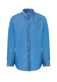 Camicia da uomo slim fit in denim leggero con collo francese