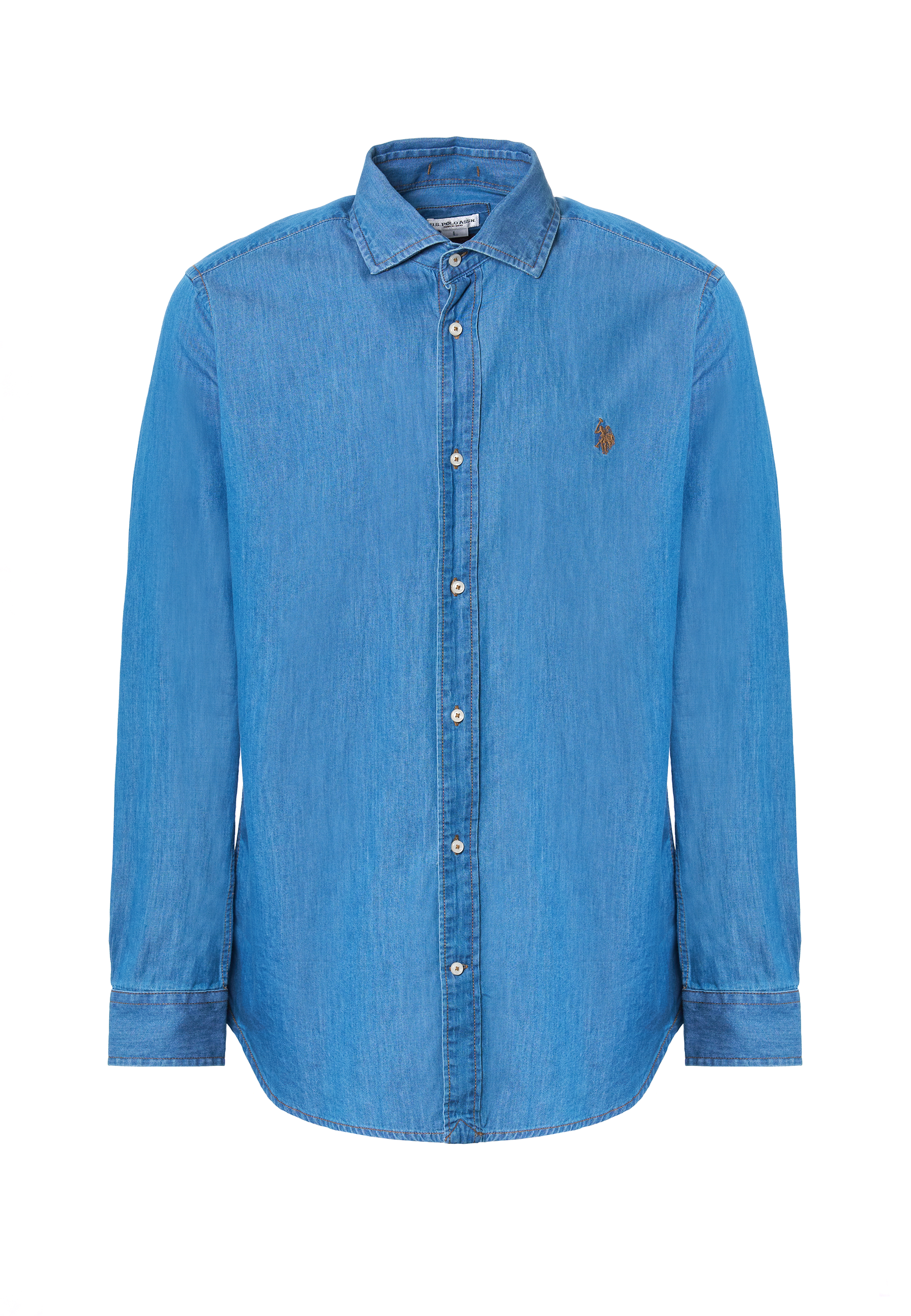 Camicia da uomo slim fit in denim leggero con collo francese