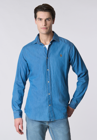 Camicia da uomo slim fit in denim leggero con collo francese
