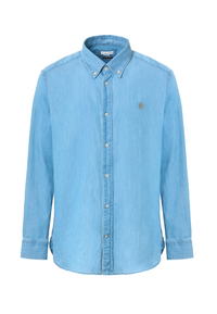 Camicia da uomo in denim leggero con colletto button down e vestibilità slim fit.