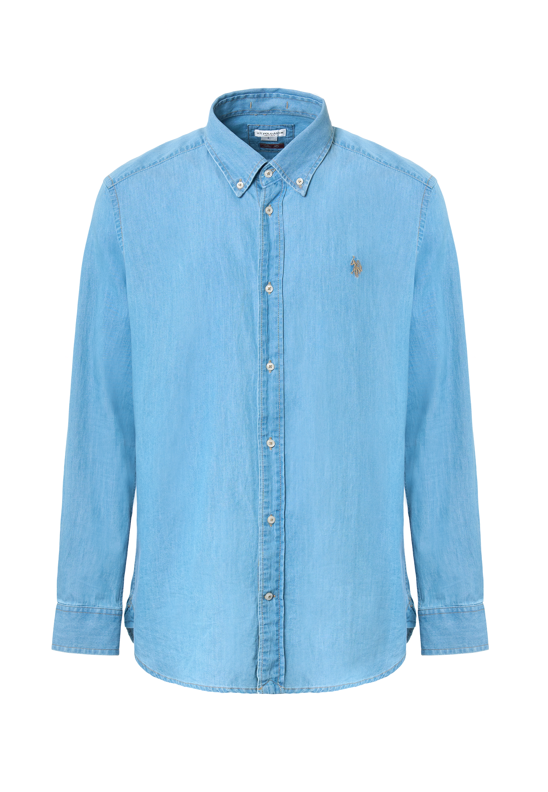 Camicia da uomo in denim leggero con colletto button down e vestibilità slim fit.