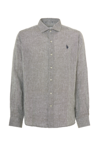 Camicia in lino chambray slim fit con logo