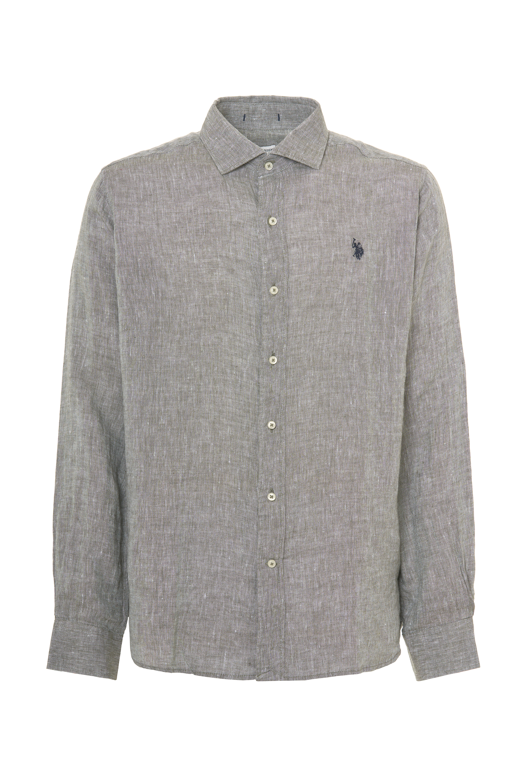 Camicia in lino chambray slim fit con logo
