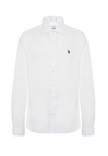 Camicia in lino chambray slim fit con logo