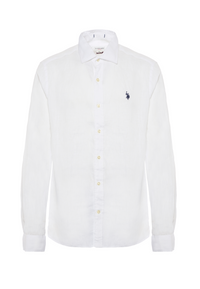 Camicia in lino chambray slim fit con logo