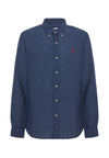 Camicia in lino chambray slim fit con logo