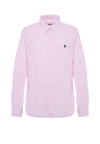 Camicia in lino chambray slim fit con logo