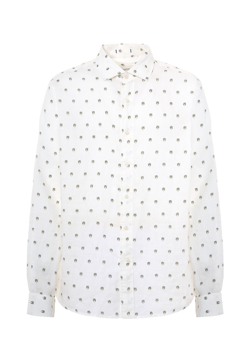 Camicia in lino con fantasia palme slim fit