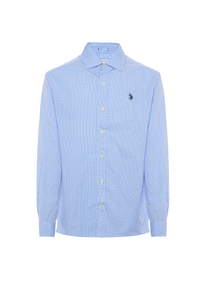 Camicia slim fit a microquadri con logo