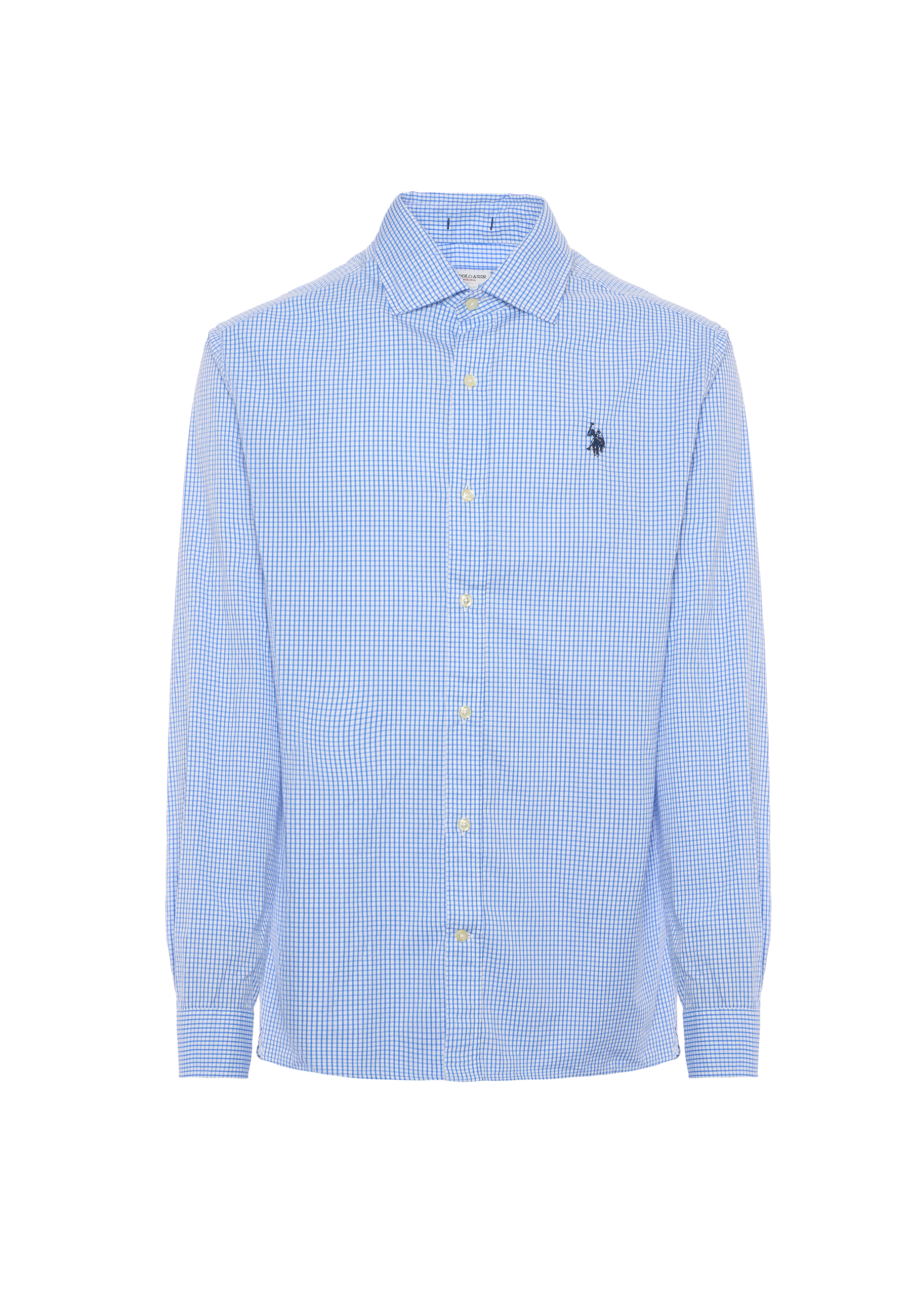 Camicia in cotone popeline a quadri slim fit con logo