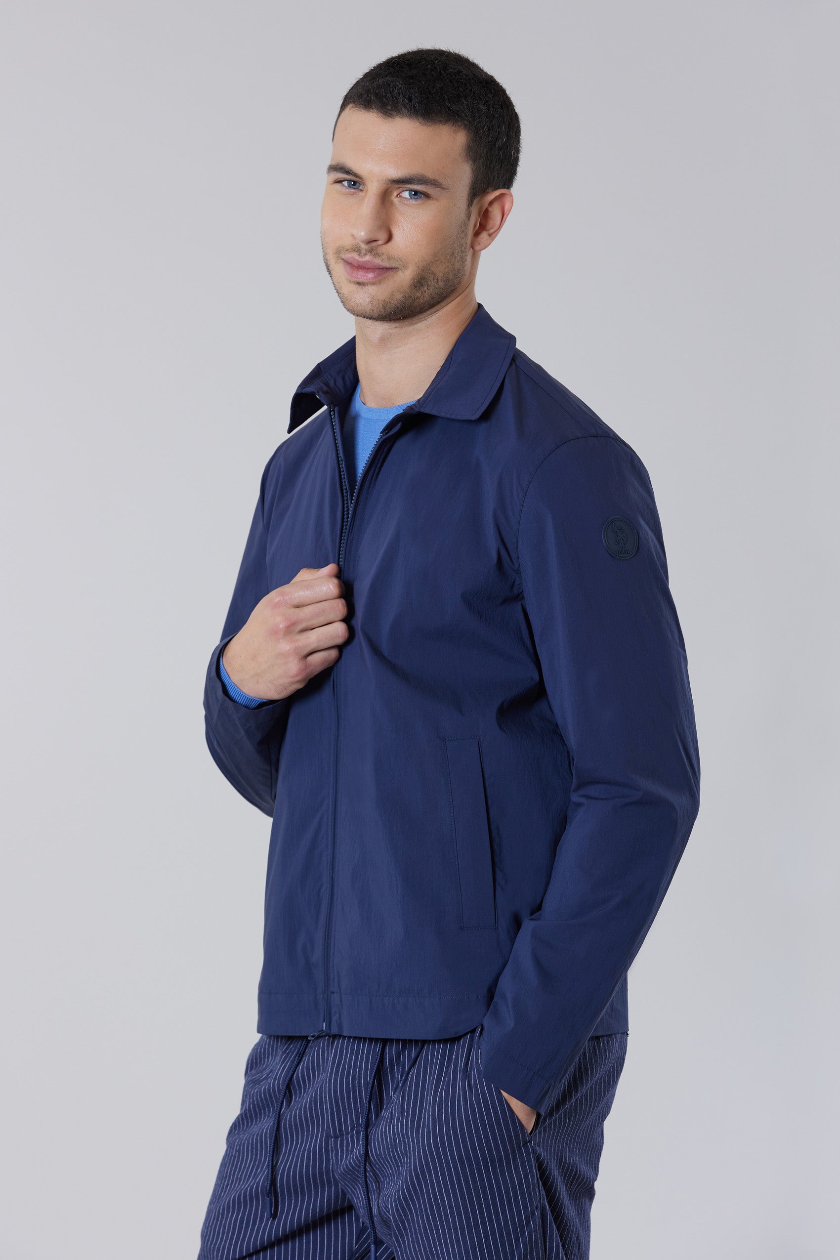 Giacca full zip in cotone stretch nylon