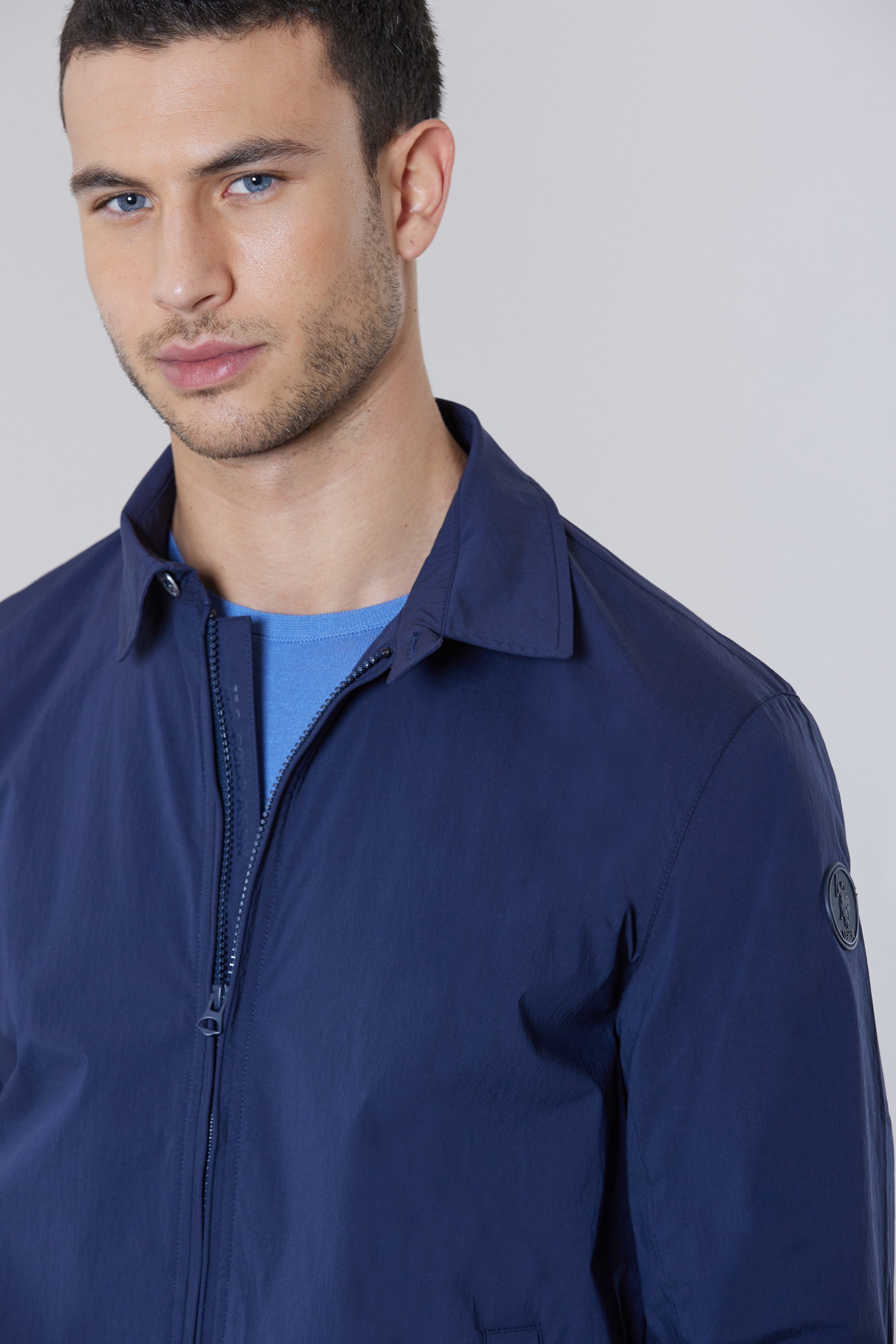 Giacca full zip in cotone stretch nylon