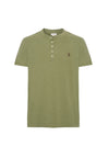 T-shirt a maniche corte con bottoni in misto cotone e lino