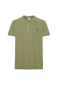 T-shirt a maniche corte con bottoni in misto cotone e lino