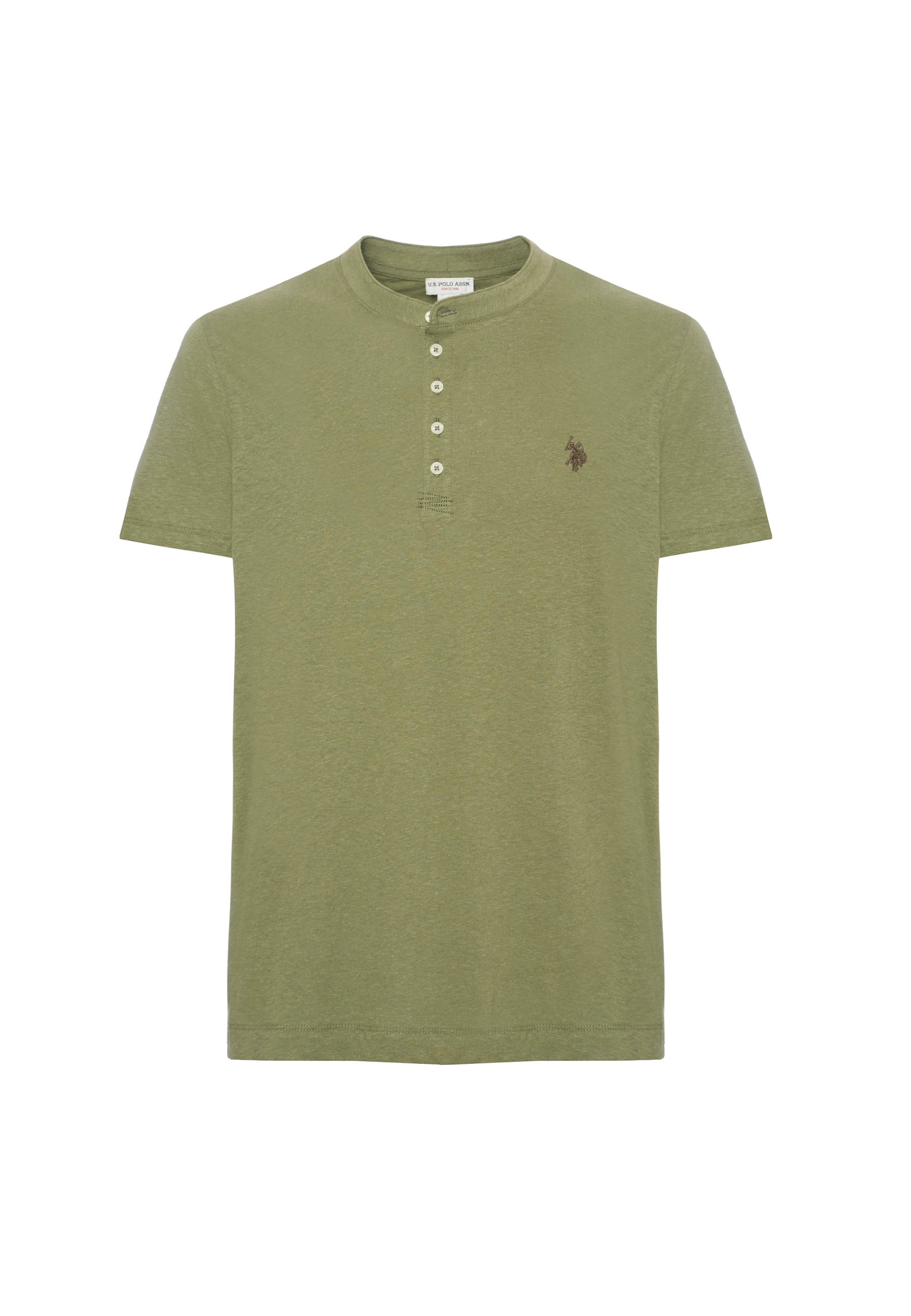 T-shirt a maniche corte con bottoni in misto cotone e lino