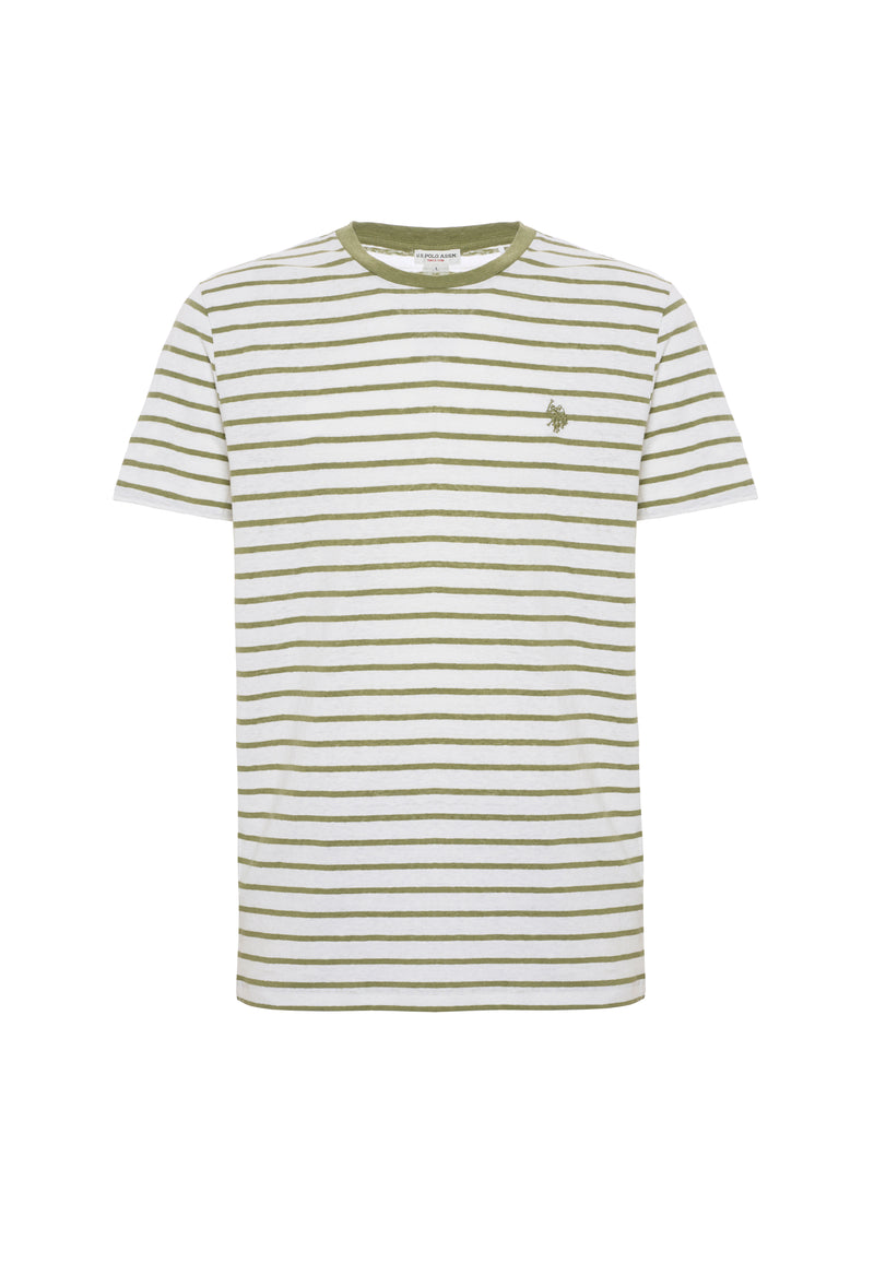 T-shirt a maniche corte a righe in misto cotone e lino