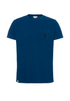 T-shirt a maniche corte in cotone indigo con taschino sul petto e logo