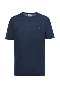 Maglia girocollo a maniche corte misto cotone organico e lino