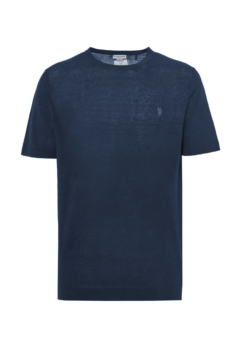 Maglia girocollo a maniche corte misto cotone organico e lino