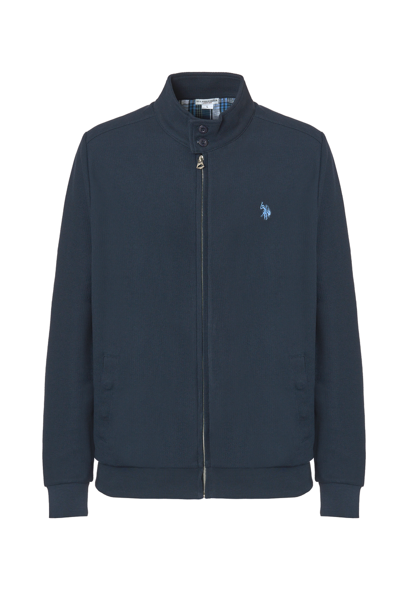 Felpa a collo alto in cotone piquet con interno tartan e chiusura zip