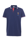 Polo shirt a maniche corte in cotone con logo colorato e dettagli rigati