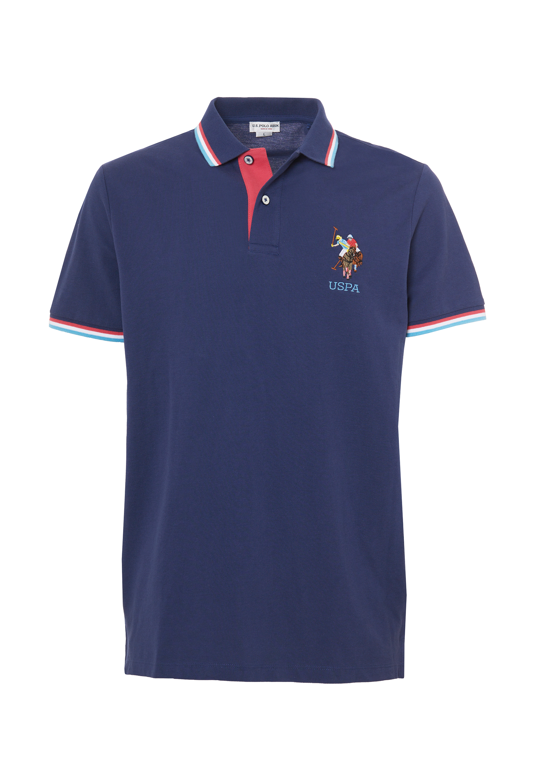 Polo shirt a maniche corte in cotone con logo colorato e dettagli rigati