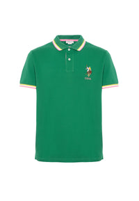 Polo a maniche corte in cotone con logo colorato e dettagli rigati