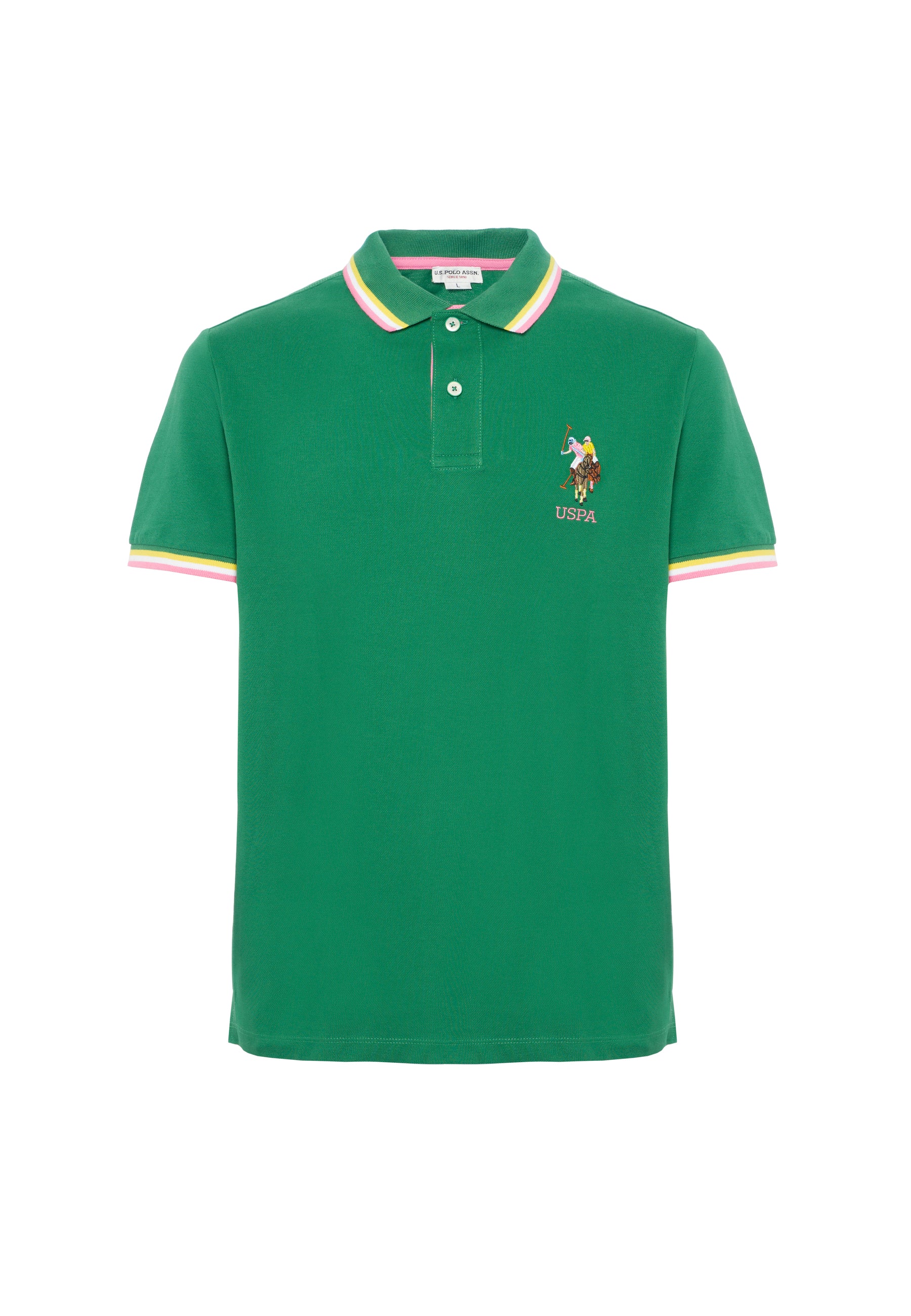 Polo a maniche corte in cotone con logo colorato e dettagli rigati