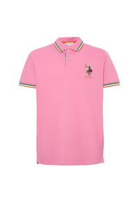 Polo a maniche corte in cotone con logo colorato e dettagli rigati