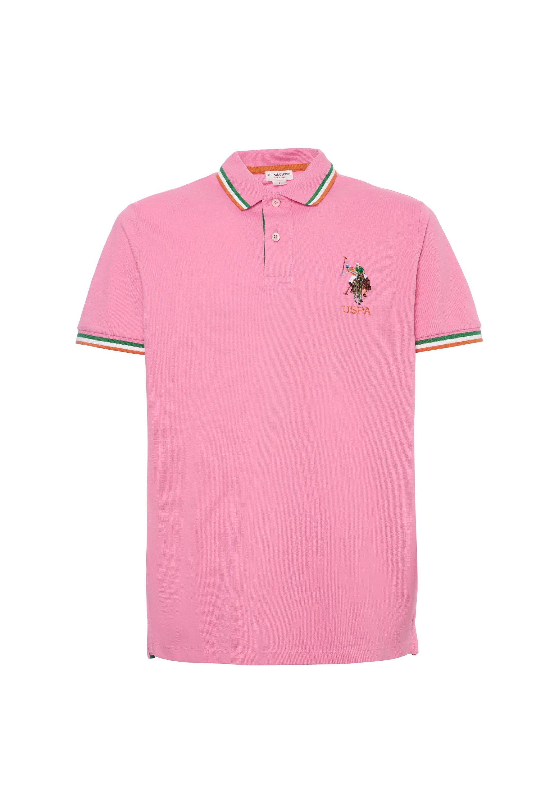 Polo a maniche corte in cotone con logo colorato e dettagli rigati