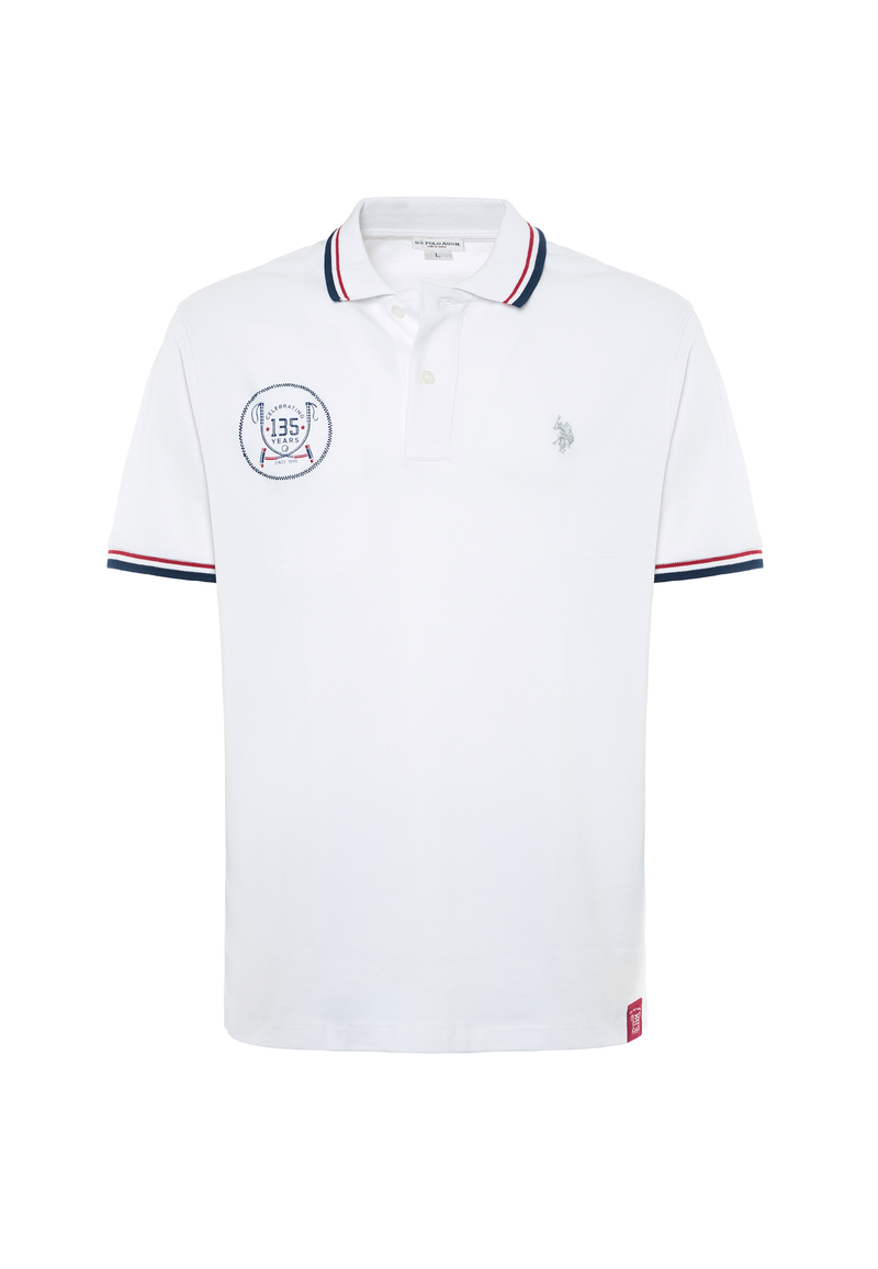 Polo a maniche corte "135th Anniversary" in cotone piquet con colletto e giromanica a coste