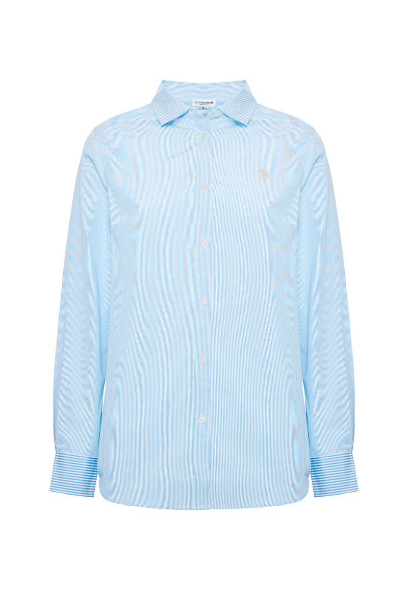 Camicia a righe in misto cotone popeline